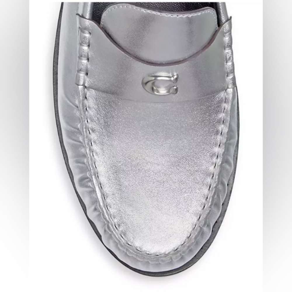 NEW Coach Jolene Silver Metallic Leather Slip On Loafer Size 6.5B - Picture 4 of 16